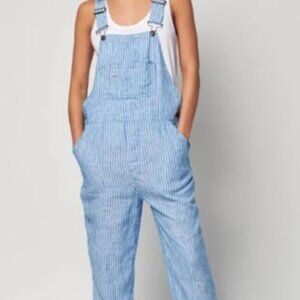 Faherty Light Blue Striped Cotton Overalls Jumpsuit